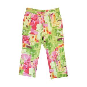 CATHERINE STEWART ~ Cropped Capri Pants ~ Sz 12‎ ~ Colorful Flowers Made in USA